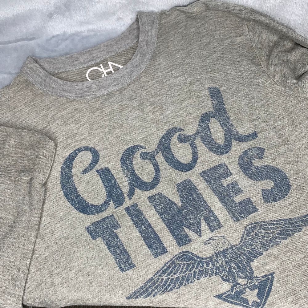 Chaser Long Sleeve Shirt Mens Medium Gray Good Times Crew Neck Eagle Lightweight